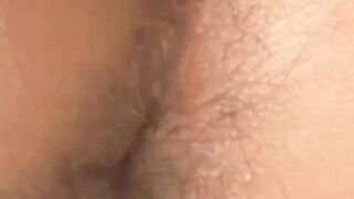 Horny Japanese twink hairy ass close up stroking cock solo