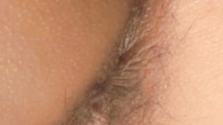 Horny Japanese twink hairy ass close up stroking cock solo