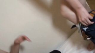 Adorable Asian twink with glasses dick sucked before handjob
