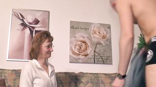 Older lonely woman seduces young painter for sex