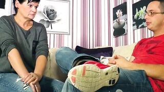 Mature woman seduces young man during role play