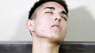 Young guy interviewed before he starts stroking on his rod