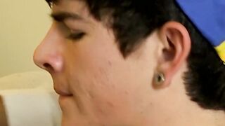 Nerdy twinks hard bareback cock riding after school is over