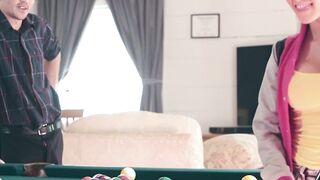 Playing pool with extra tiny Marsha May