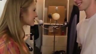 Avril Hall fucking into the doorway with her natural breasts