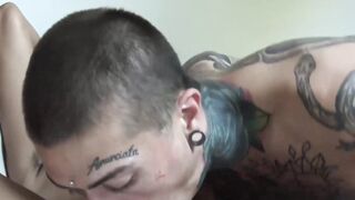 Straight tattooed Latino jocks pound bareback after blowjobs