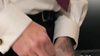 Businessman receives a wet blowjob before fucking his man