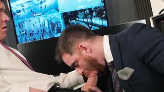 Businessman receives a wet blowjob before fucking his man