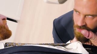Executives enjoy sloppy blowjob before a rough analfucking