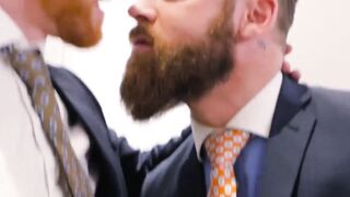 Executives enjoy sloppy blowjob before a rough analfucking
