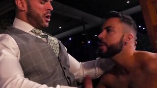 Hunk in a suit and tie fucks his man after back massage