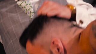 Hunk in a suit and tie fucks his man after back massage