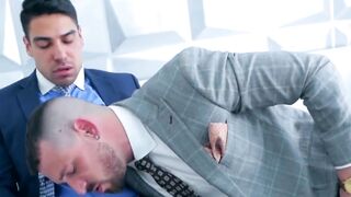 Jock executive has his cock sucked before fucking his man