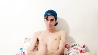 Sexy twink Henry Evans roughly strokes his huge schlong giving shivers