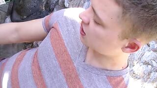 Horny college boy Micah Andrews hooks up for an outdoor pounding