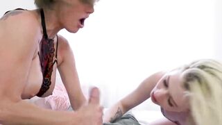 Stepmom Ainsley Adams and stepsister Minxx Marley are swapping my cock between them