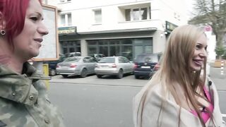 Big Boobed blonde Marina flirting on the street