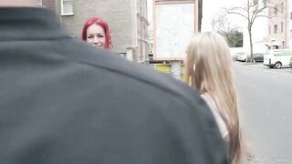Big Boobed blonde Marina flirting on the street