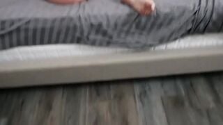 Nasty MILF masturbates in bed before her stepson bangs her