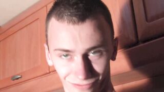 Hunk twink Giles lubes up his abs and dick