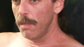 Old amateur with mustache masturbates his limp dick and cums