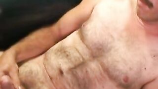 Old amateur with mustache masturbates his limp dick and cums