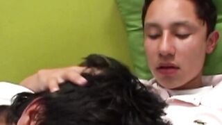 Skinny Latino twinks suck each other and cum after rimming