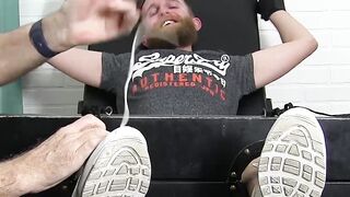 Blindfolded bearded slave tickle tormented by mature dom
