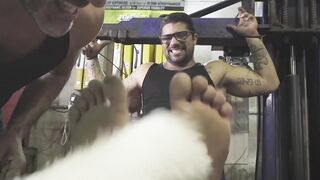 Bound tattooed hunk tickle tormented by muscular master