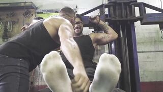 Bound tattooed hunk tickle tormented by muscular master