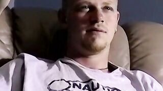 Blond amateur jerks off and cums in mature gays mouth