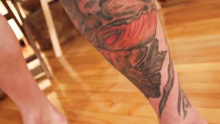 Bearded dude jerks off his massive hard cock