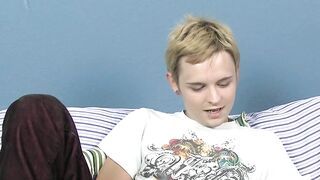 Inked twink Miles jerking off and stuffing dildo in his ass