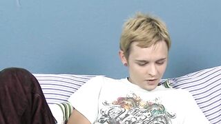 Inked twink Miles jerking off and stuffing dildo in his ass