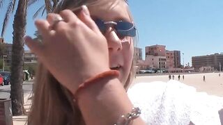 Blonde vacationer fucks outside during a casting