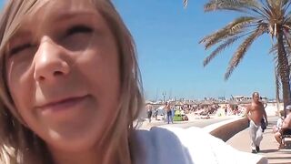 Blonde vacationer fucks outside during a casting