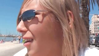 Blonde vacationer fucks outside during a casting