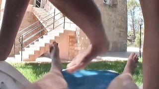 Blonde vacationer fucks outside during a casting