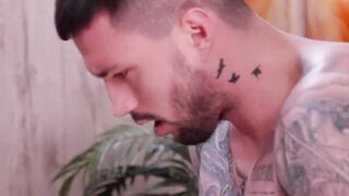 Spanish babe Nuria Millan rides an inked dude's big dick hoping for a hot creampie