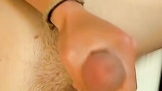 Young gay Colby Bonds jerks off his boner until he jizzes in a glass