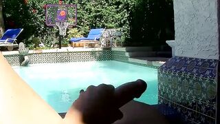 Handsome dude Jacob Marteny wanks off with his cock solo by the pool