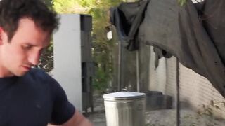 Bound homo offers his butt rather than treats for Halloween