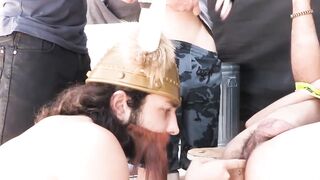Bound homo offers his butt rather than treats for Halloween
