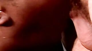 Black dude gives blowjob to chubby's big boner