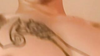 Dirty blond showsoff his furry bush and working his dick up