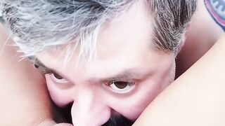 Unattractive older woman with tiny hooters point of view