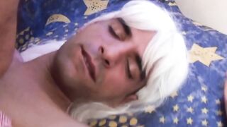 Blonde crossdresser fucks anally without a condom