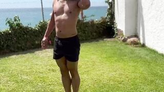 Adorable Phillipine jock tugs his throbbing cock during an interview