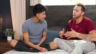 Twink Luca Ambrose gave Jock Carter Woods some dick play before he got rammed in the