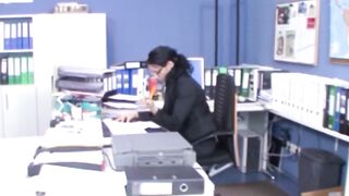 Family sex inside the office with a German role play